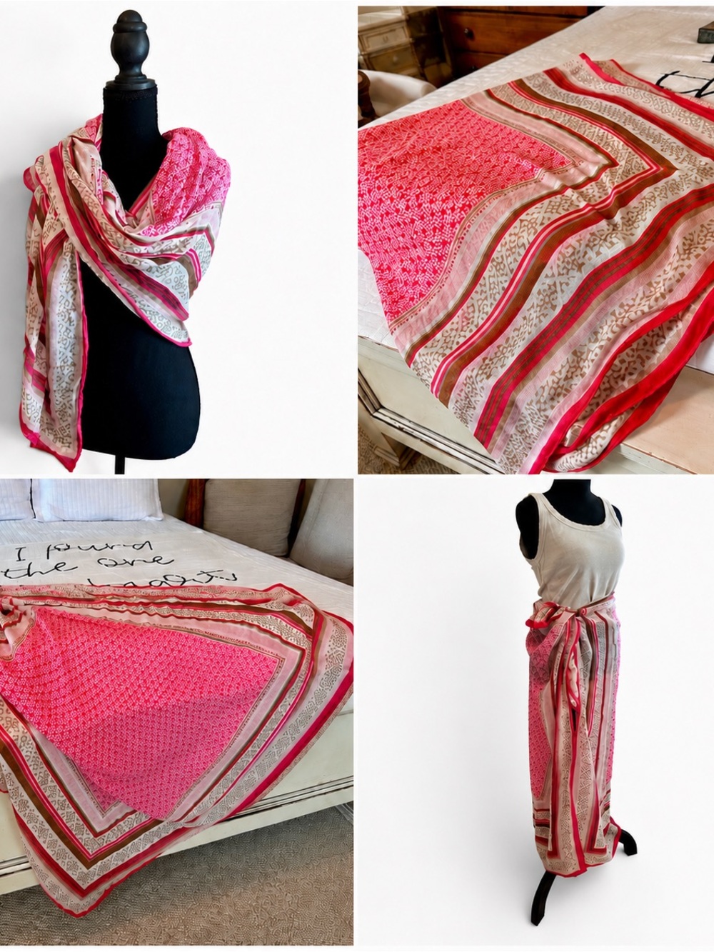 Pink Taupe Gauze Cotton Oversized Scarf Sarong Wrap 54” Square